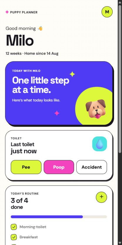 Real Puppy Planner onboarding screen